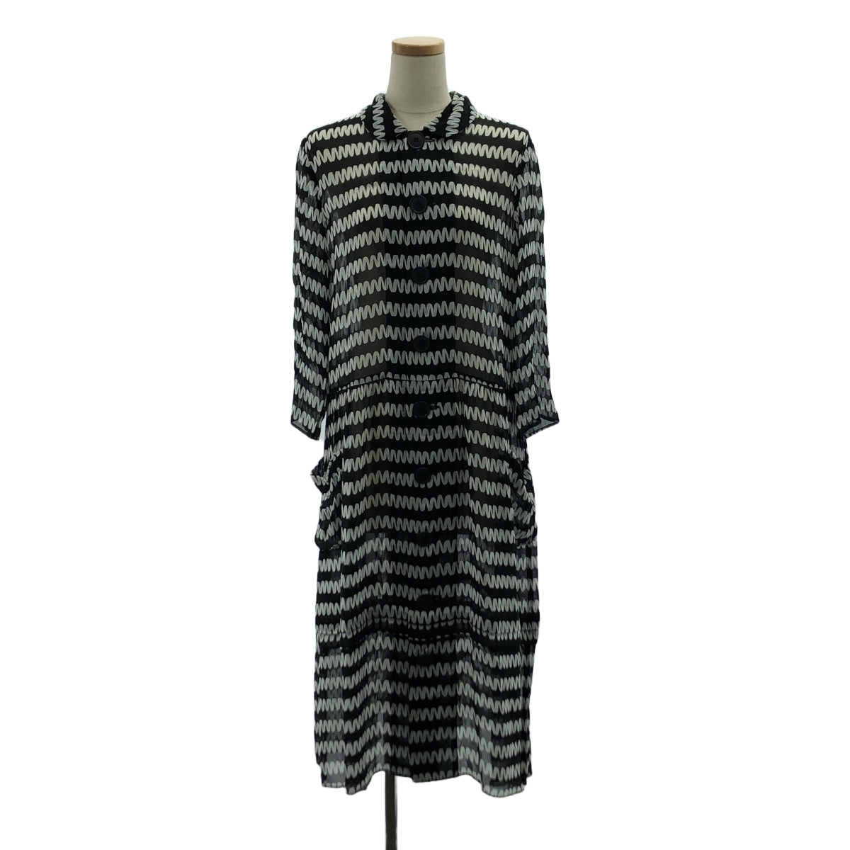 [品相良好] COMME des GARCONS COMME des GARCONS / Comme des | 2011春夏 |全身印花圓領透明雙口袋連身裙 | S |白色/黑色|女性的