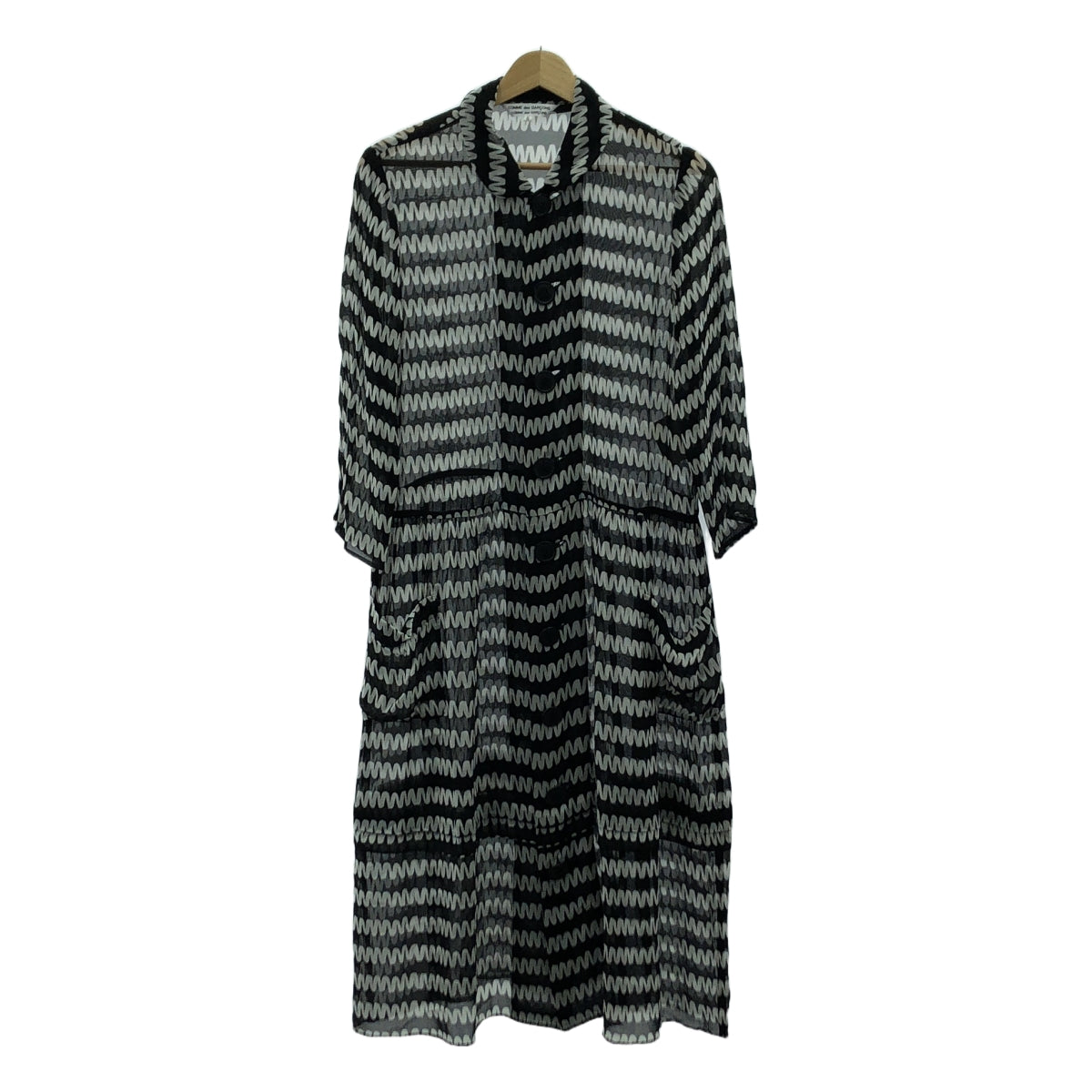 [品相良好] COMME des GARCONS COMME des GARCONS / Comme des | 2011春夏 |全身印花圓領透明雙口袋連身裙 | S |白色/黑色|女性的