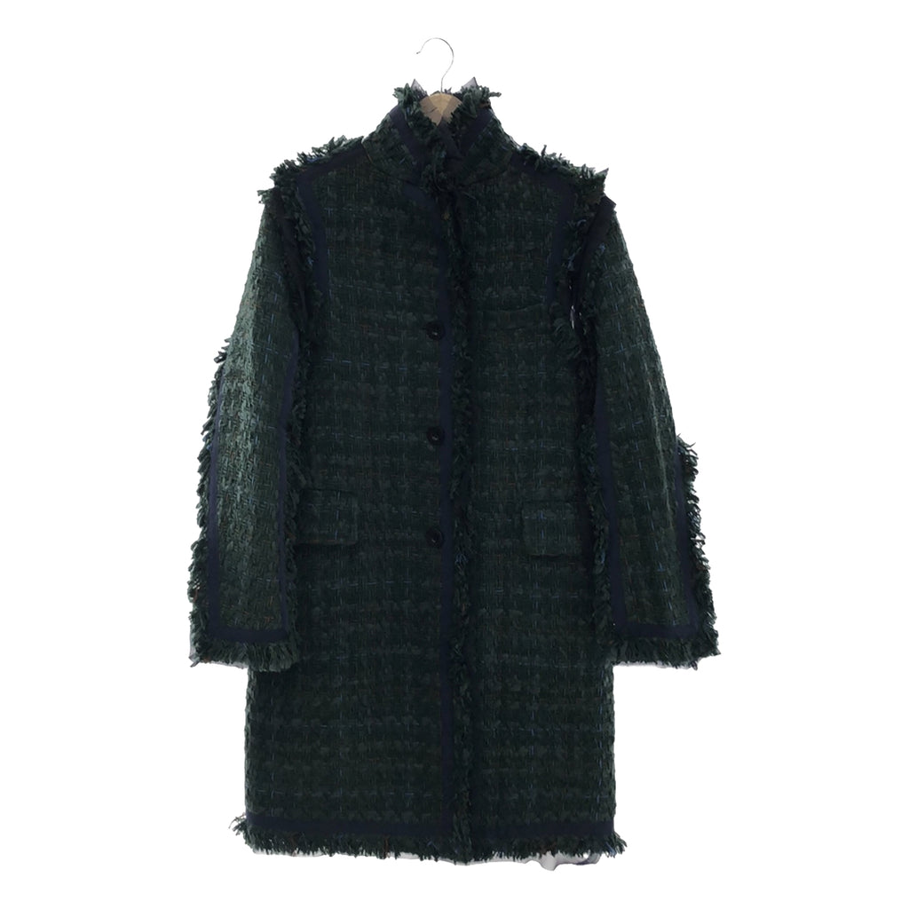 【미품】 sacai / 사카이 | 프린지 트위드 스탠드 컬러 코트 | 1 | 그린 | 여성