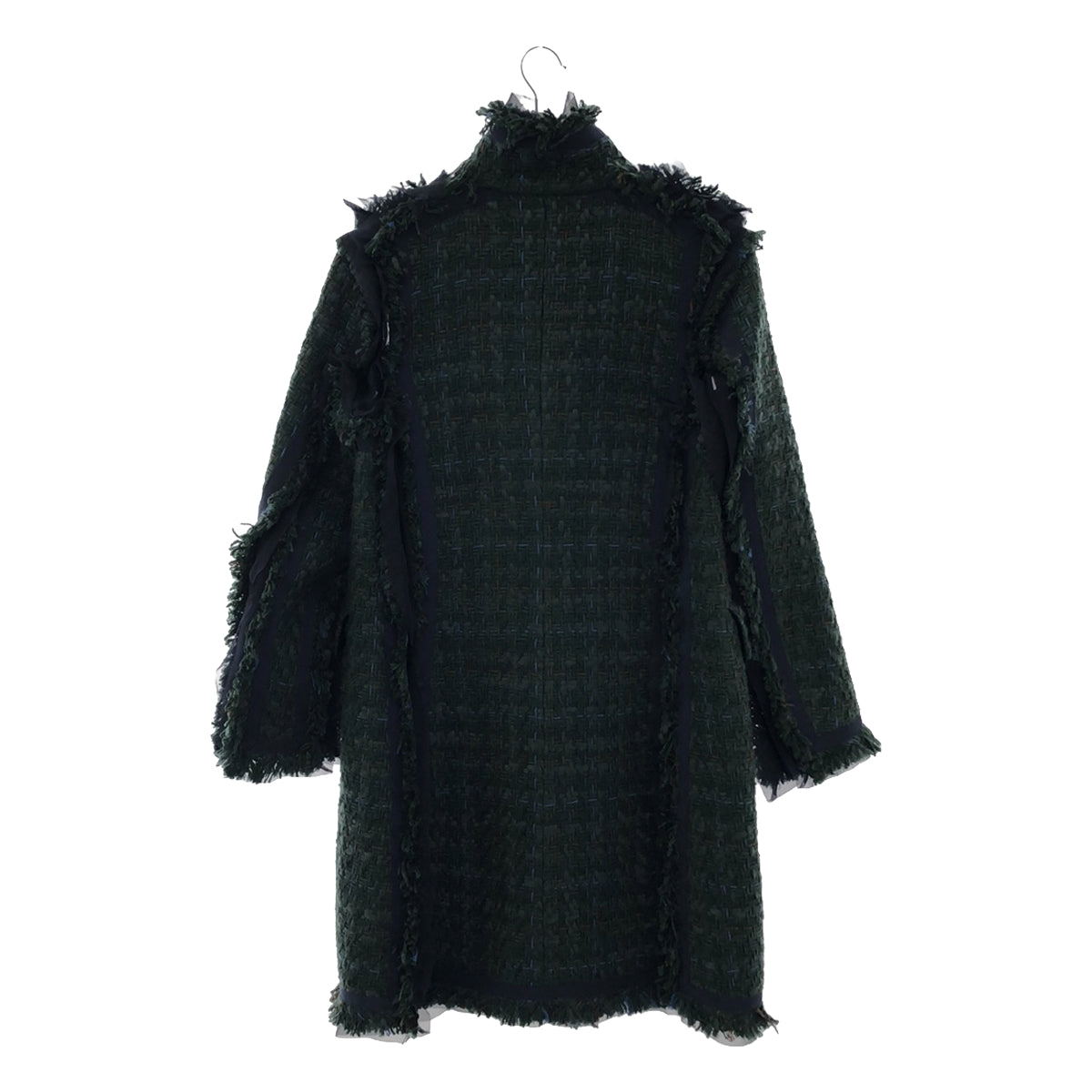 【미품】 sacai / 사카이 | 프린지 트위드 스탠드 컬러 코트 | 1 | 그린 | 여성