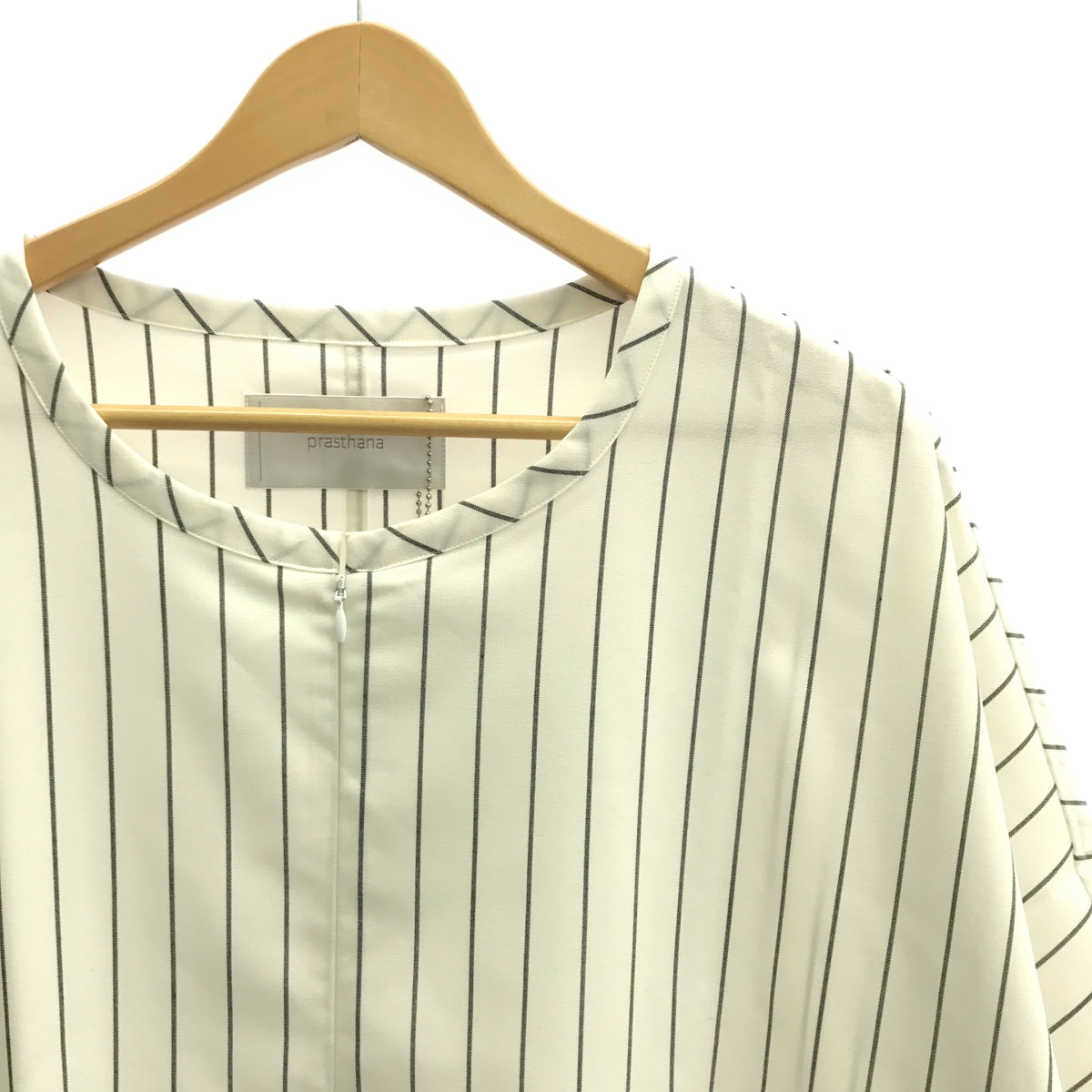 [New] prasthana / Prasthana | Slick shirt Striped short sleeve shirt | M | White | Men's