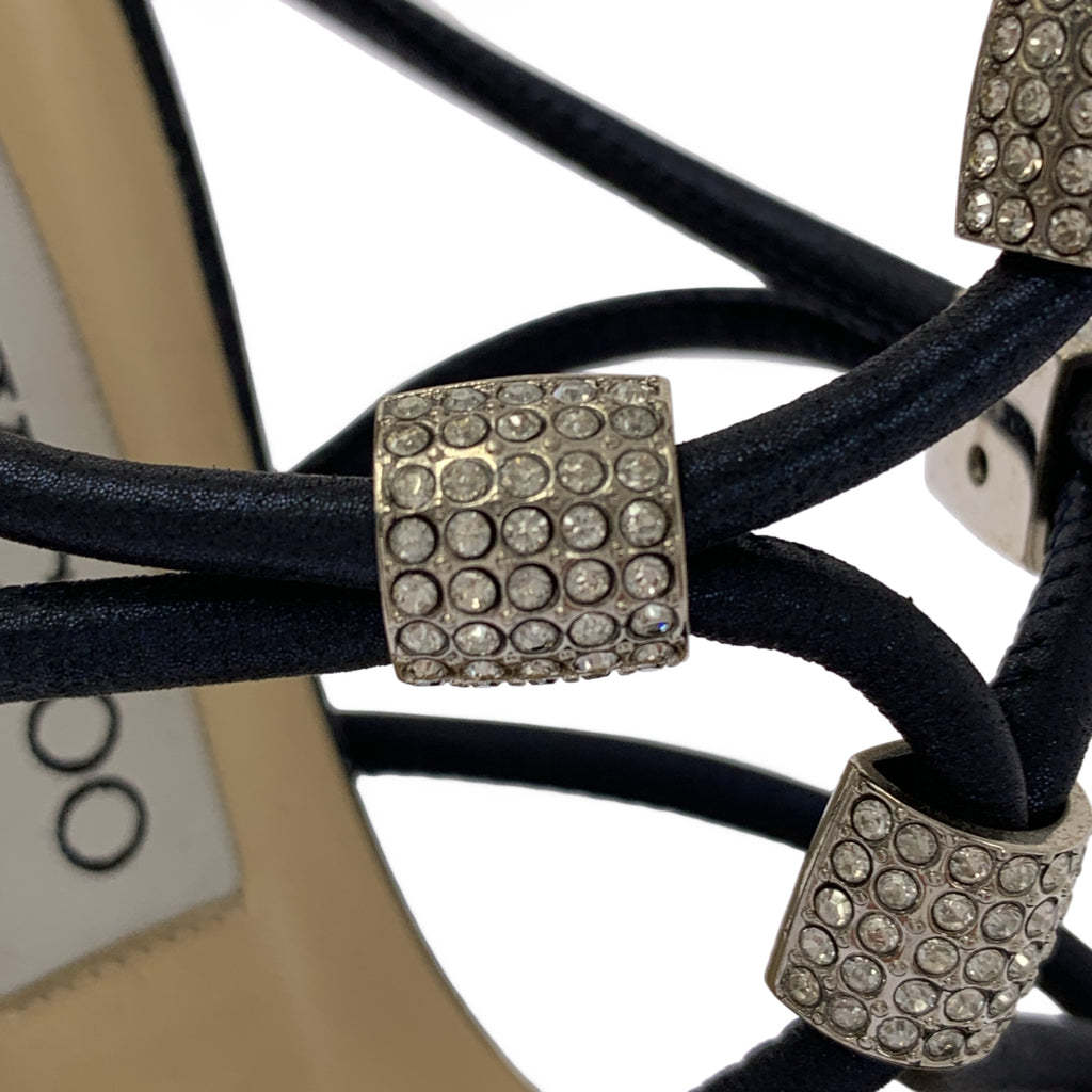 JIMMY CHOO / 지미츄 | 비쥬 장식 로고 백 Zip 힐 펌프스 | 35 1/2 | 여성