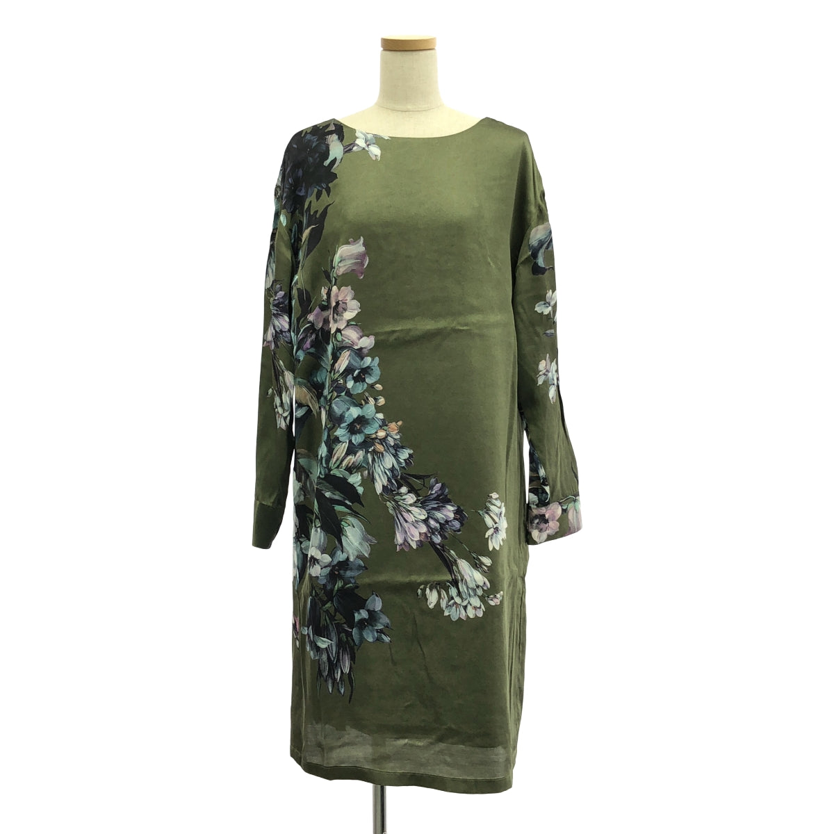 DRIES VAN NOTEN / ドリスヴァンノッテン | 2023AW | フラワープリント プルオーバー ワンピース | 36 | カーキ/ネイビー | レディース