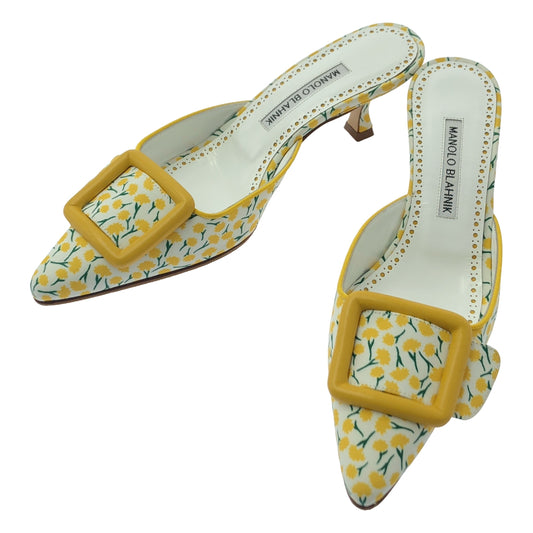 MANOLO BLAHNIK | Maysale | 扣花穆勒涼鞋 | 36 1/2 | 黃色/白色 | 女款