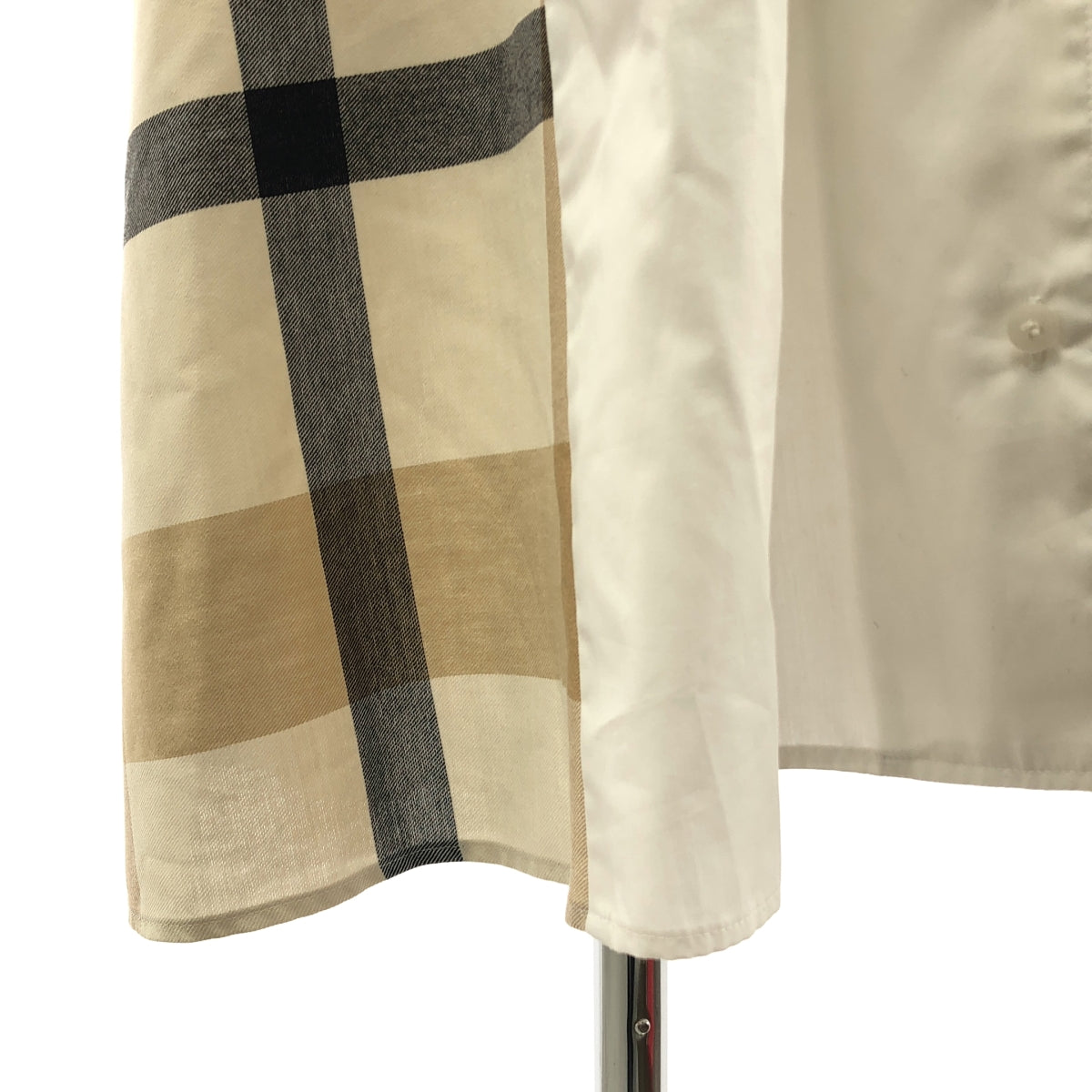 【美品】  BLUE LABEL CRESTBRIDGE / ブルーレーベル・クレストブリッジ | クレストブリッジチェック 切替 オープンカラー 半袖 シャツワンピース | S | ホワイト | レディース