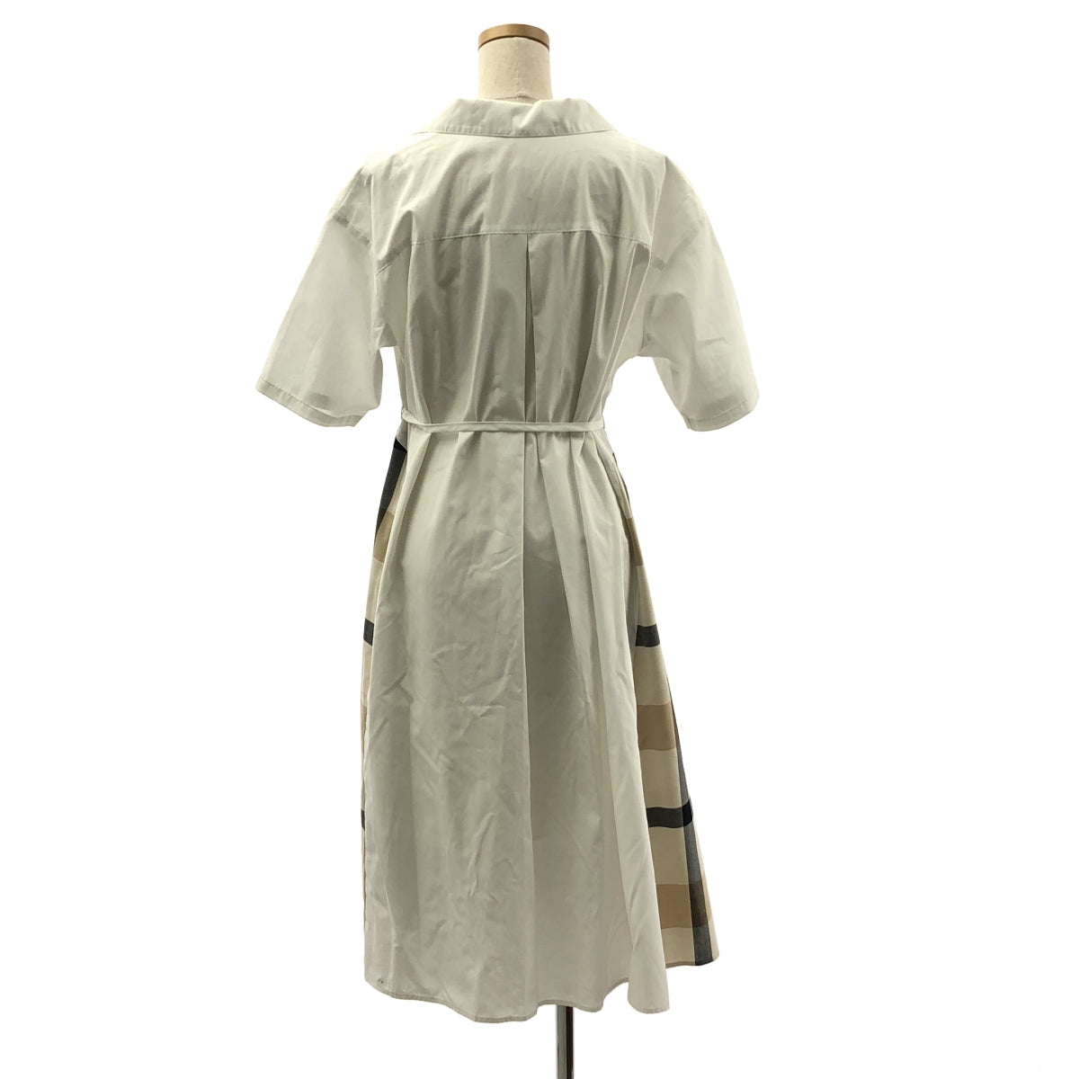 【美品】  BLUE LABEL CRESTBRIDGE / ブルーレーベル・クレストブリッジ | クレストブリッジチェック 切替 オープンカラー 半袖 シャツワンピース | S | ホワイト | レディース