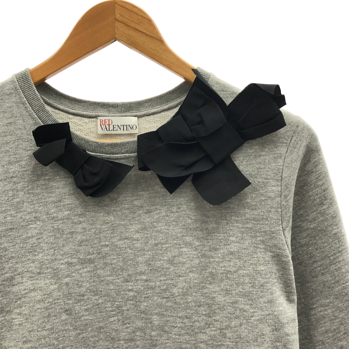 RED VALENTINO / レッドヴァレンティノ | リボン装飾 チュールドッキング スウェット ワンピース | S | グレー | レディース