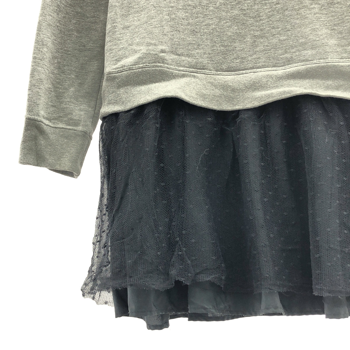 RED VALENTINO / レッドヴァレンティノ | リボン装飾 チュールドッキング スウェット ワンピース | S | グレー | レディース