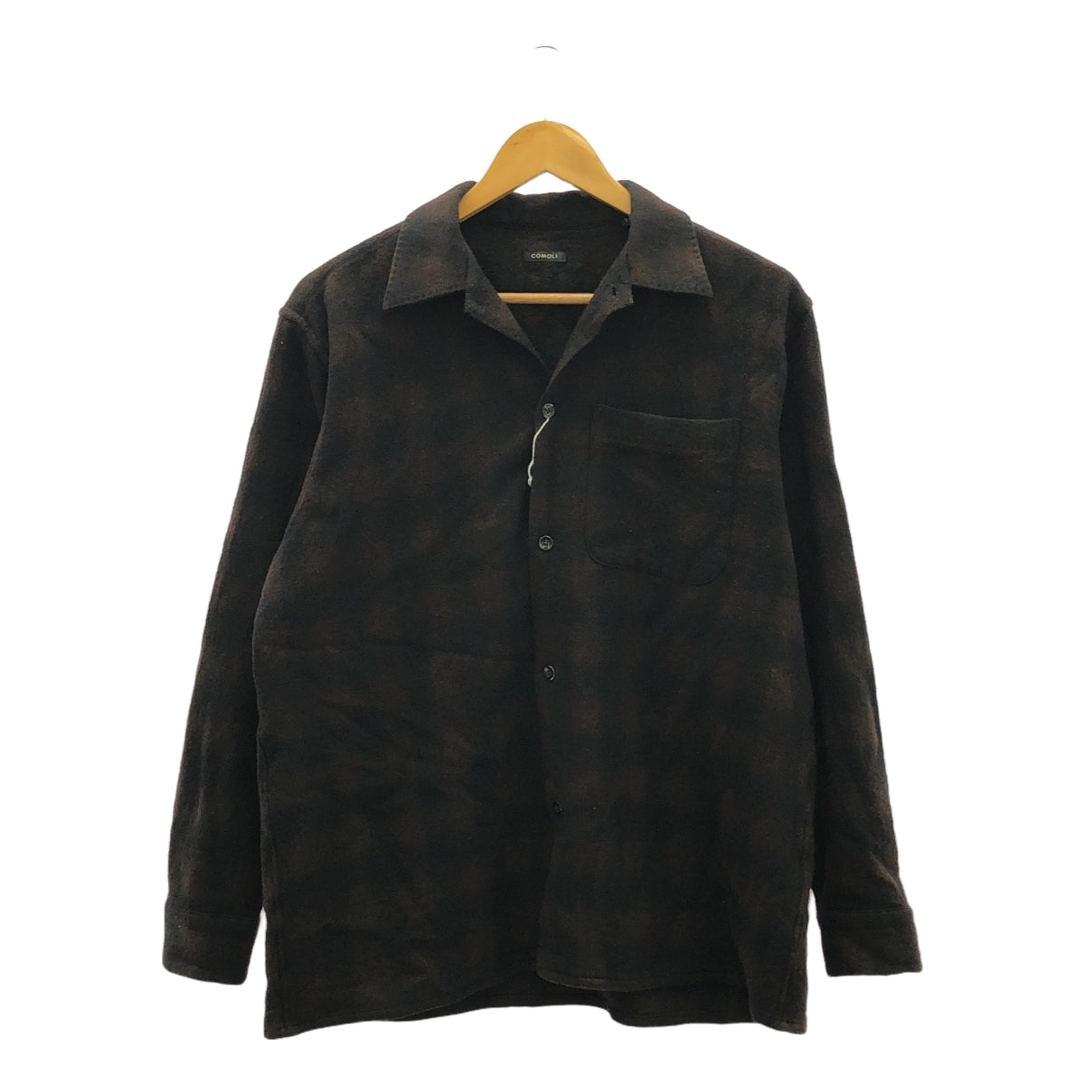 【美品】  COMOLI / コモリ | ウールチェック オープンカラーシャツ / S03-02008 | 1 | brown | メンズ