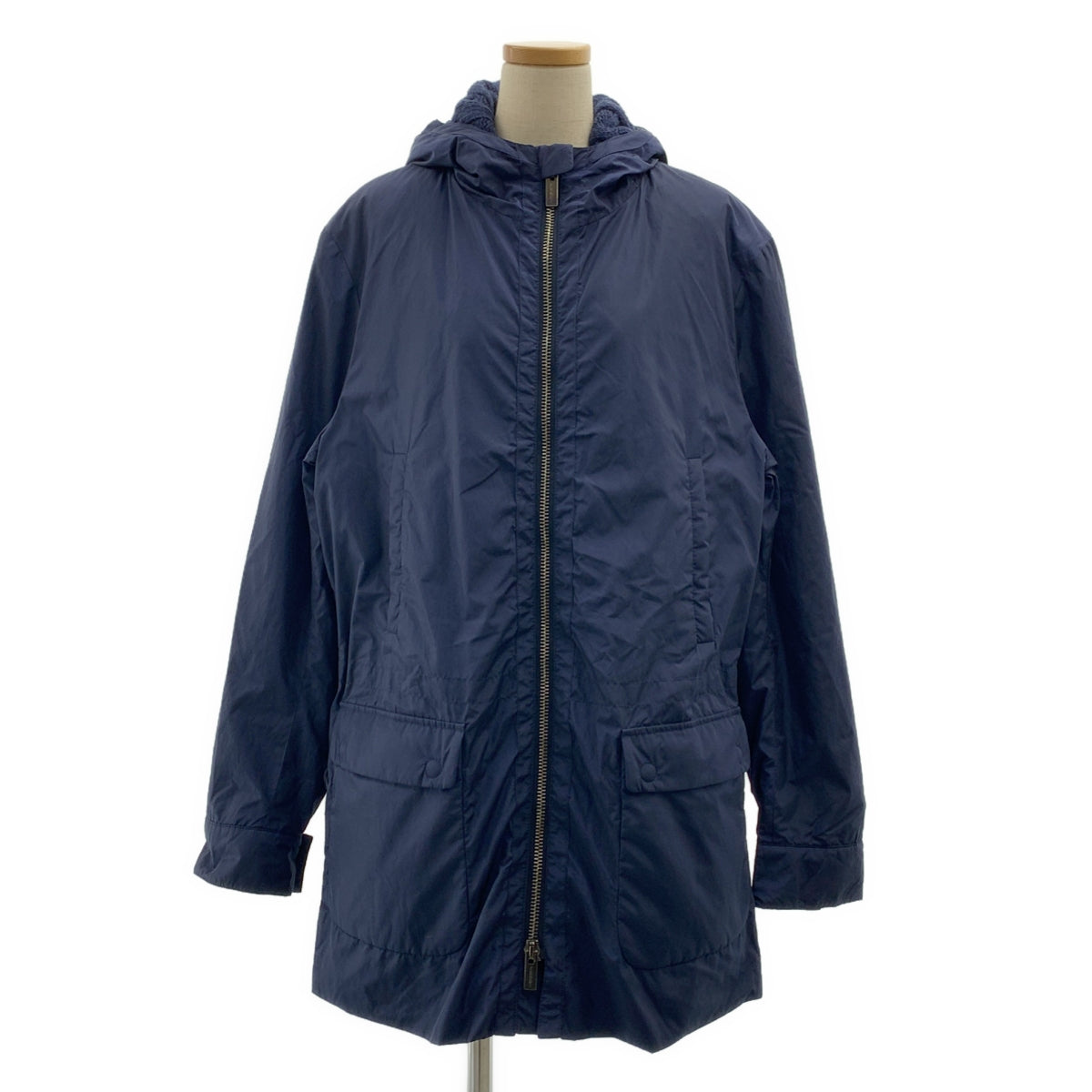 FENDI / フェンディ | ナイロン ロゴジップ ドローストリング オーバーコート フーディ / ケーブルニット総裏地 | 48 | メンズ