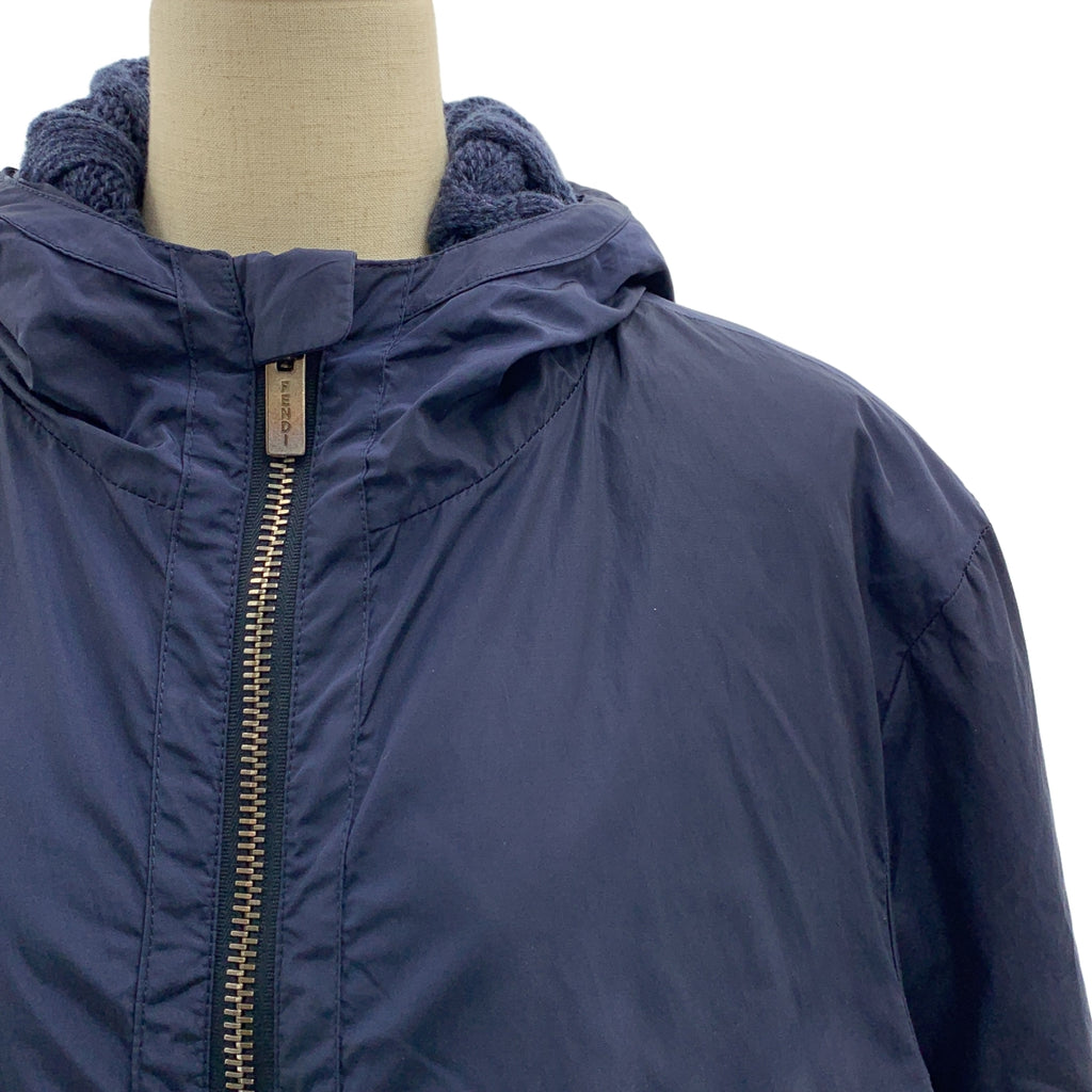 FENDI / フェンディ | ナイロン ロゴジップ ドローストリング オーバーコート フーディ / ケーブルニット総裏地 | 48 | メンズ