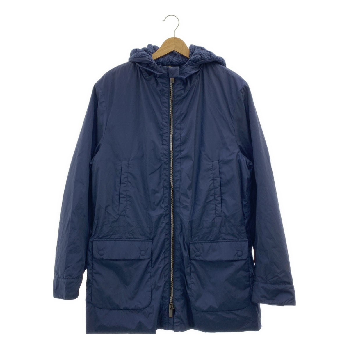 FENDI / フェンディ | ナイロン ロゴジップ ドローストリング オーバーコート フーディ / ケーブルニット総裏地 | 48 | メンズ