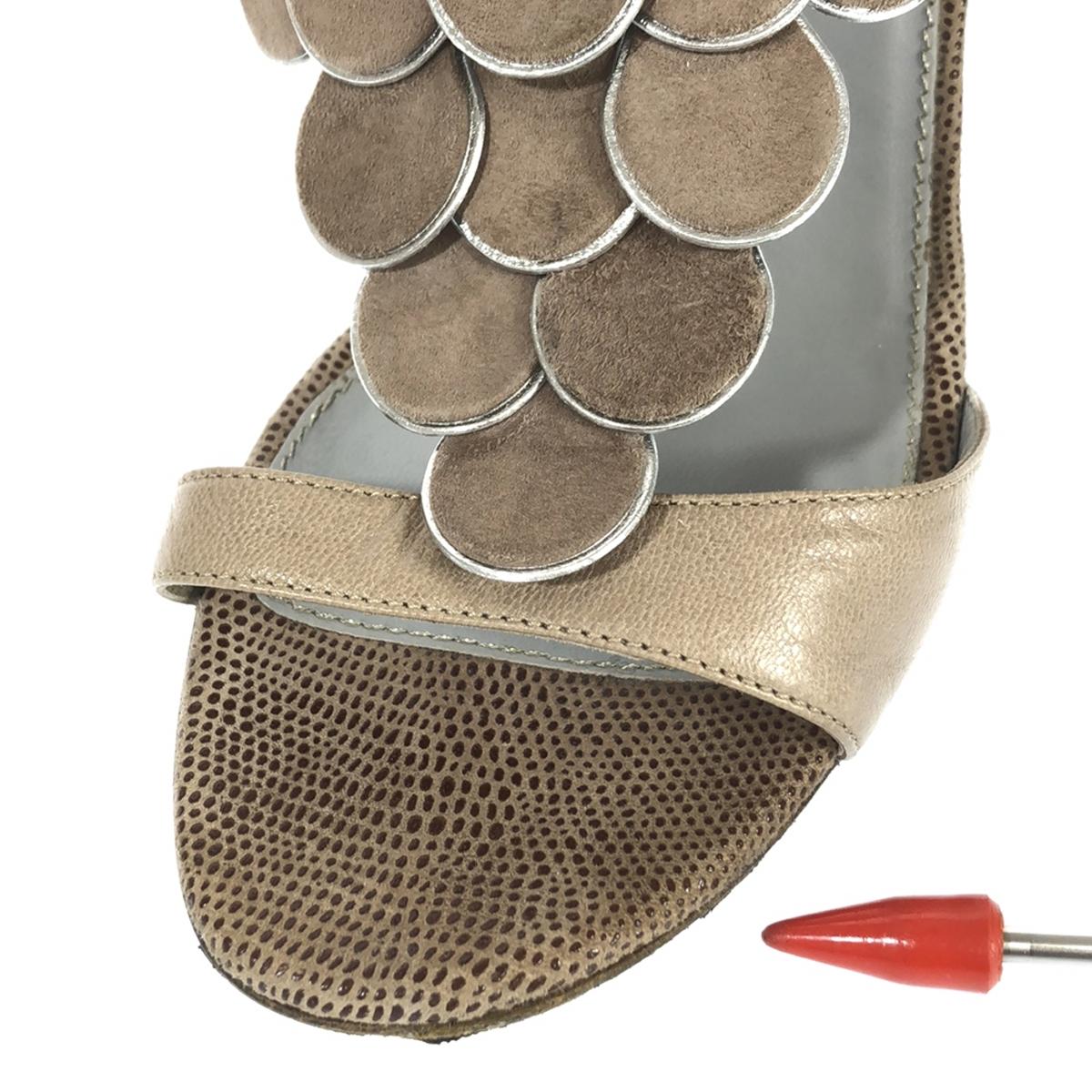 sergio rossi / 세르지오로시 | 스웨이드 가죽 비늘 모티브 발목 스트랩 힐 샌들 | 36 | 회색 | 여성