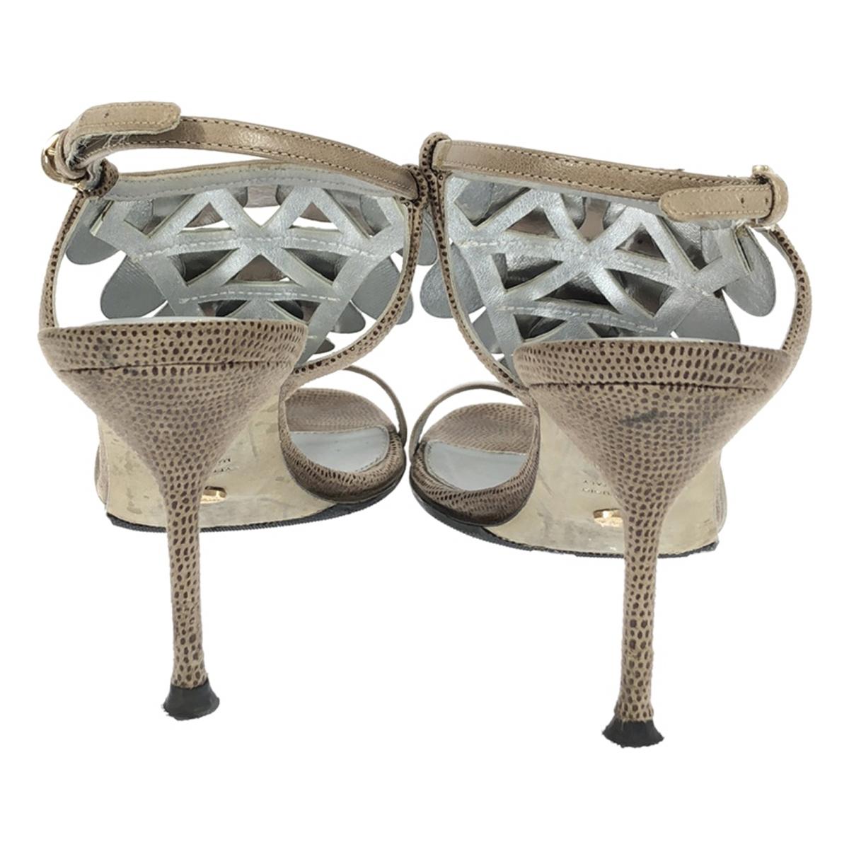 sergio rossi / 세르지오로시 | 스웨이드 가죽 비늘 모티브 발목 스트랩 힐 샌들 | 36 | 회색 | 여성