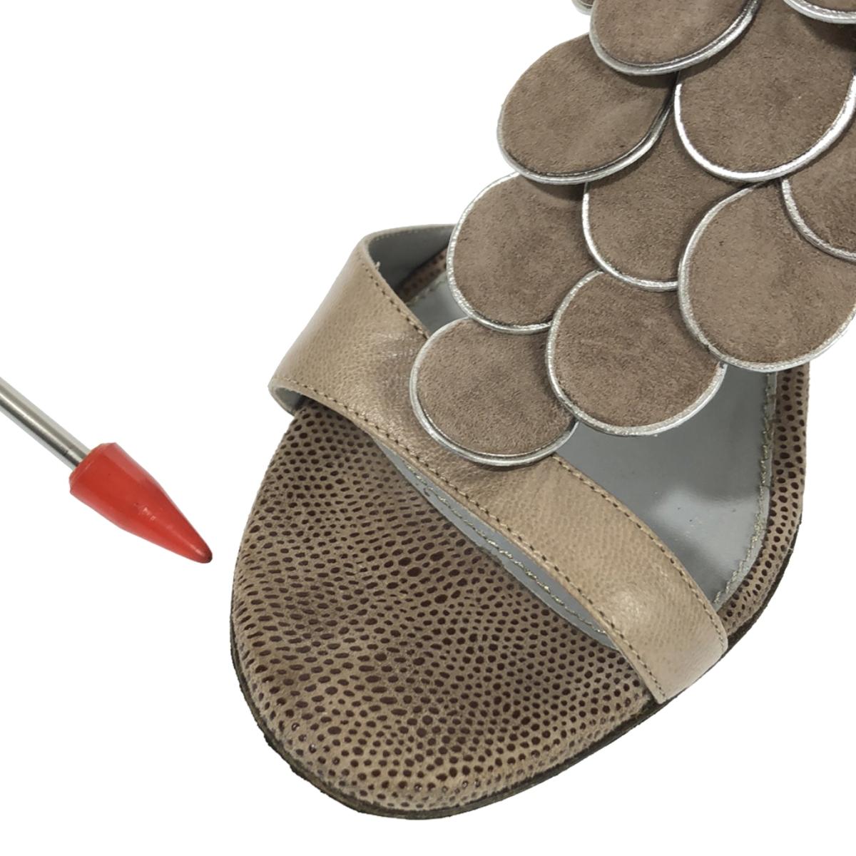 sergio rossi / 세르지오로시 | 스웨이드 가죽 비늘 모티브 발목 스트랩 힐 샌들 | 36 | 회색 | 여성