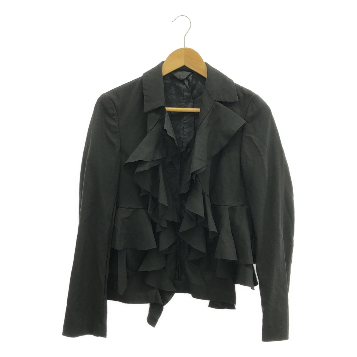 [品相良好] COMME des GARCONS | 2008AW |聚酯加工荷葉邊單外套 | M |黑色 |女性的