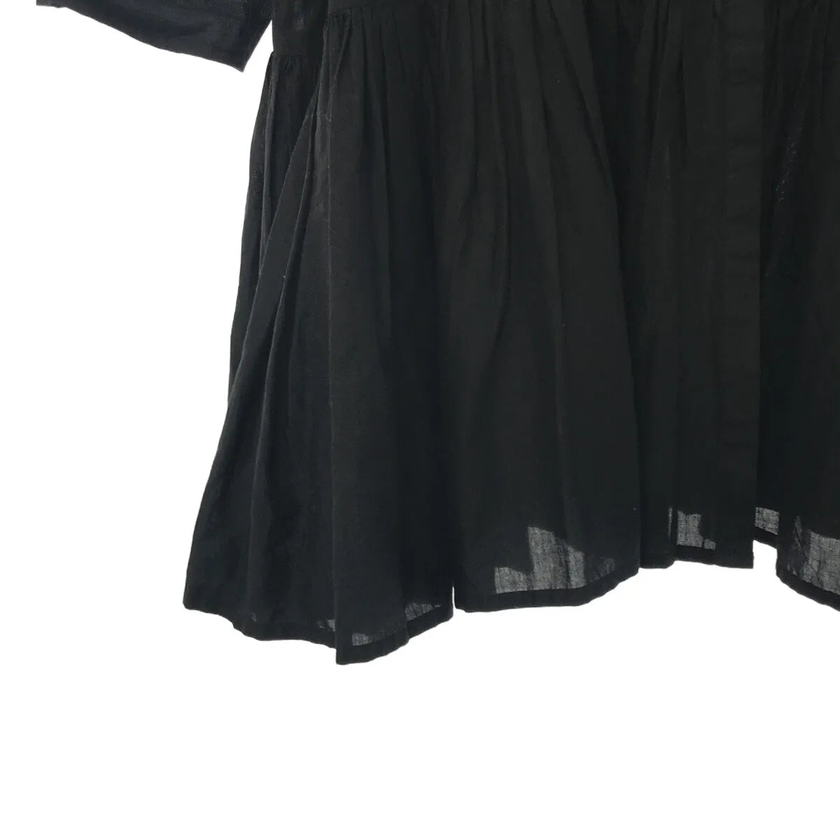 MERLETTE / マーレット | コットン ノーカラー ギャザー ティアード シャツワンピース | S | ブラック | レディース