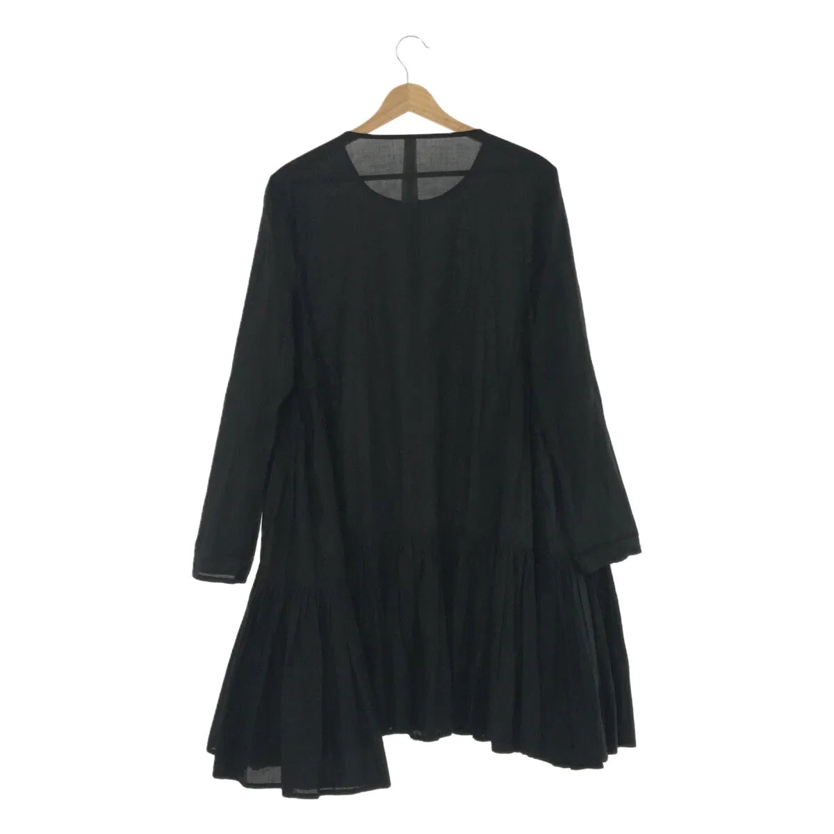 MERLETTE / マーレット | コットン ノーカラー ギャザー ティアード シャツワンピース | S | ブラック | レディース