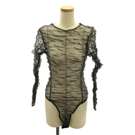 【美品】  PRANK PROJECT / プランクプロジェクト | Flocky Logo Tulle Bodysuit / フロッキーロゴ チュール ボディスーツ トップス | F | BLU | レディース