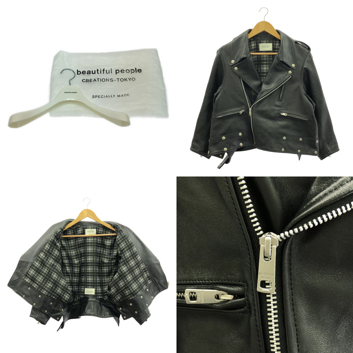 [美麗的人] 2023AW |雙頭復古皮革騎士夾克 |雙頭皮革騎士夾克 |全身圖案襯裡 | 34 |黑色 |男士