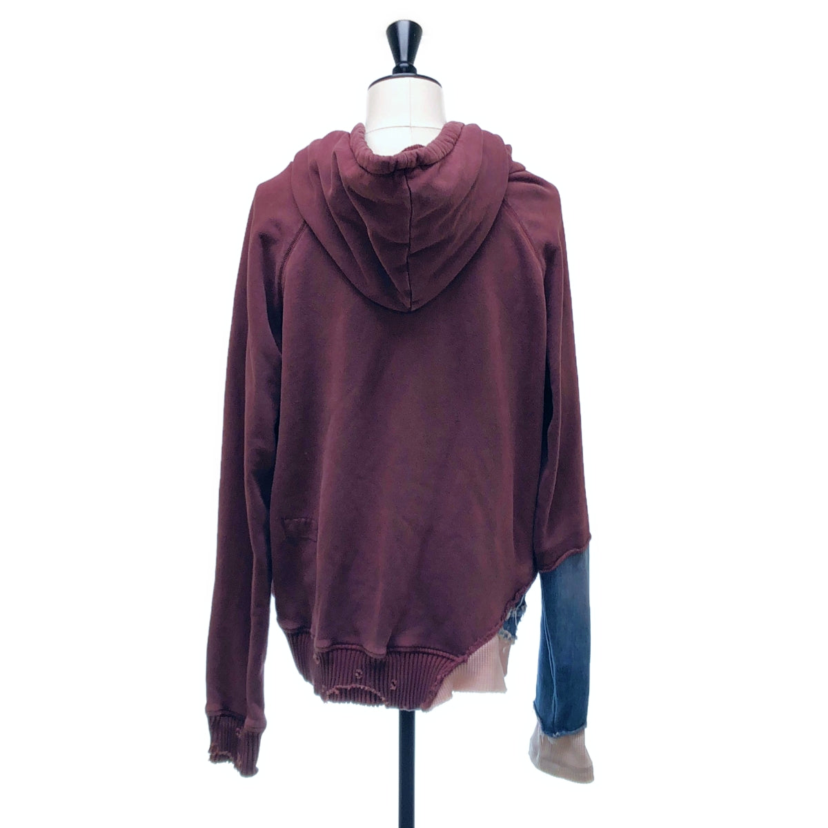 GREG LAUREN / グレッグローレン | GRAPEI DENIM FRAGMENT HOODIE / ダメージ加工 再構築 ドッキング デニム スウェット フーディ | 1 | ボルドー/インディゴ | メンズ