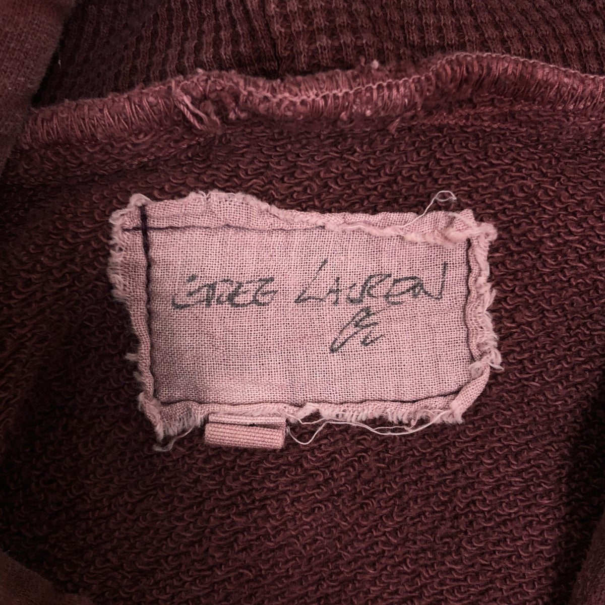 GREG LAUREN / グレッグローレン | GRAPEI DENIM FRAGMENT HOODIE / ダメージ加工 再構築 ドッキング デニム スウェット フーディ | 1 | ボルドー/インディゴ | メンズ