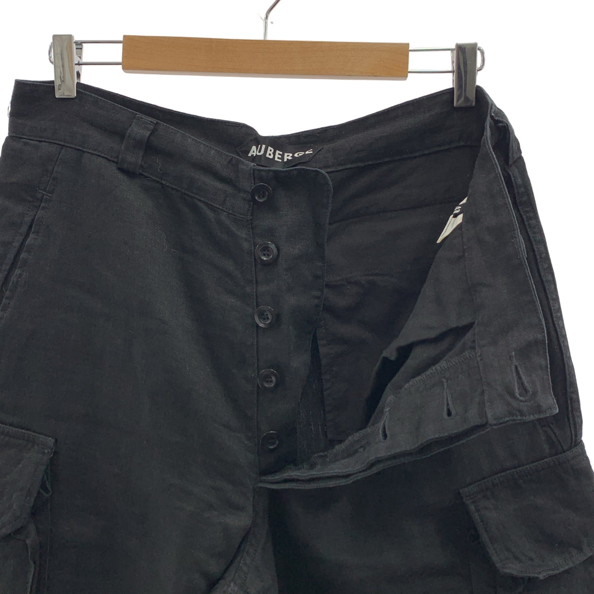 AUBERGE / オーベルジュ | HBL 47 リネン ヘリンボーン カーゴパンツ | 42 | ブラック | メンズ
