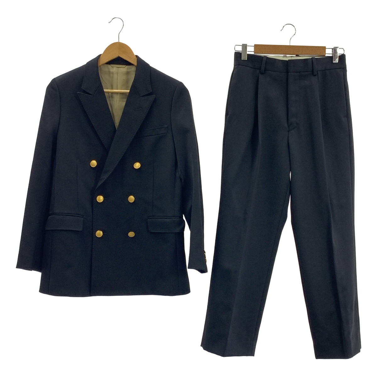 【成色極佳】UNION LAUNCH | 金色紐帶雙排扣修身西裝外套/西裝套裝，全襯裡，西褲和休閒褲 | 小號 | 黑色 | 女款