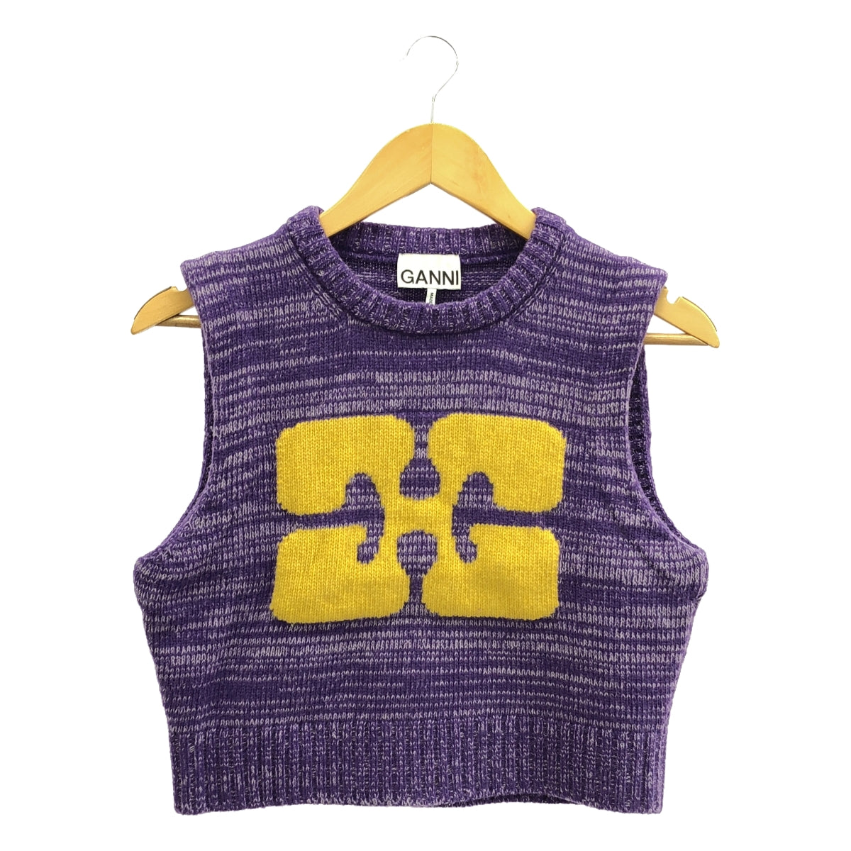 Ganni / ガニー | Graphic Cropped Vest グラフィック クロップド ベスト | S | パープル / イエロー | レディース