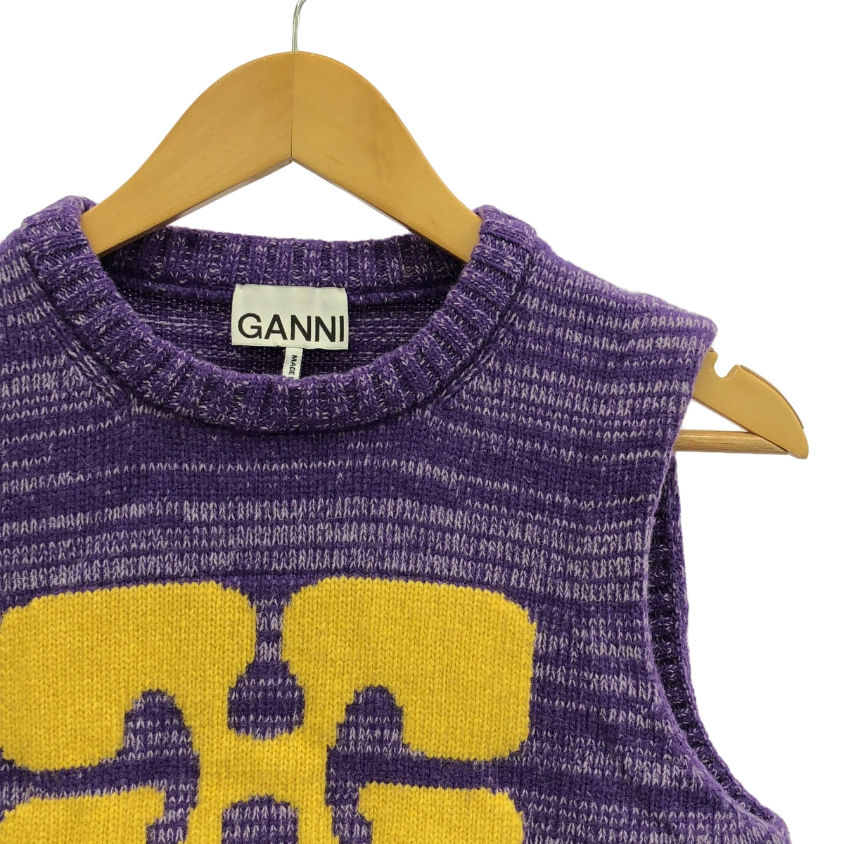 Ganni / ガニー | Graphic Cropped Vest グラフィック クロップド ベスト | S | パープル / イエロー | レディース