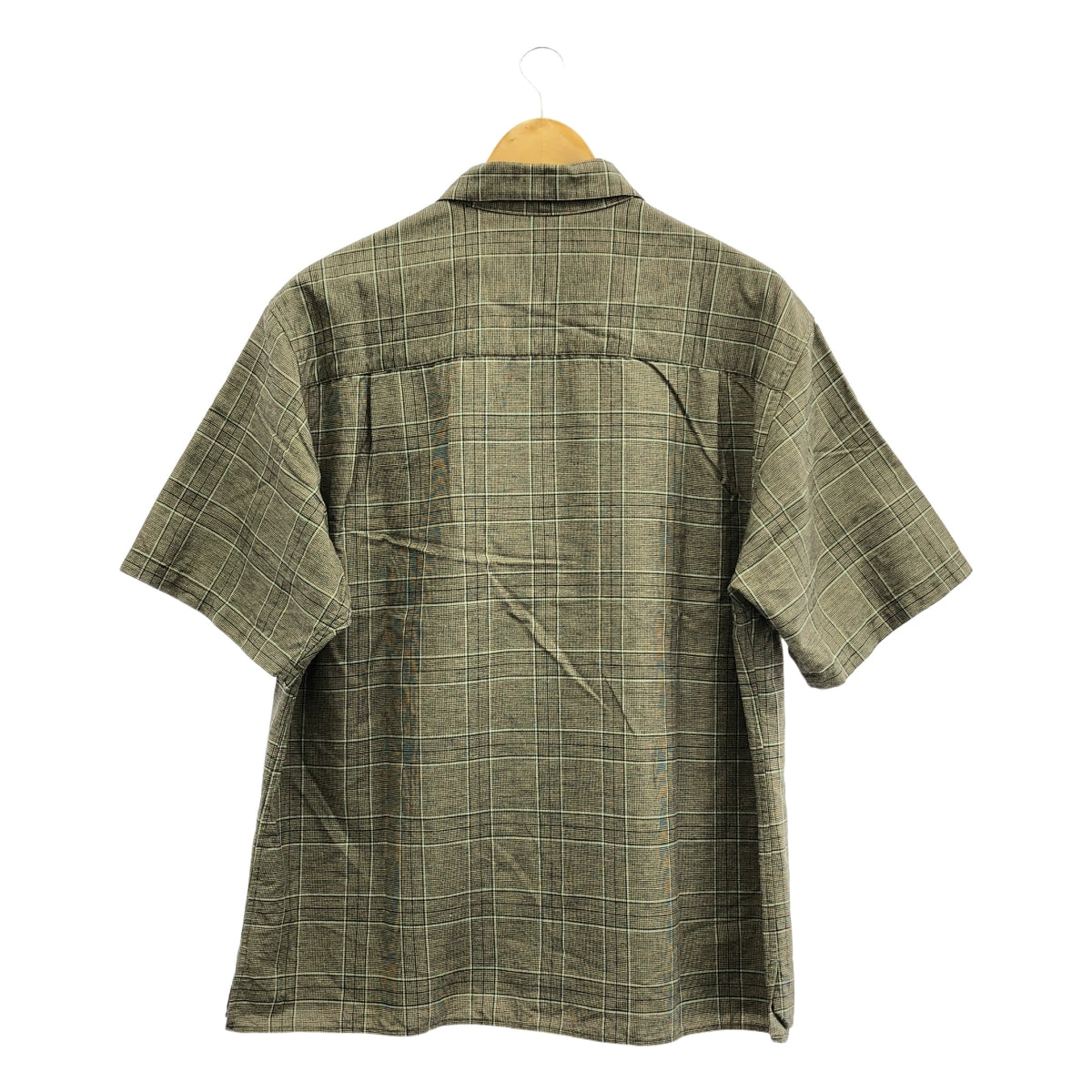 【美品】Steven Alan/シルクリネン混/チェック半袖シャツ/M スティーブンアラン シルクリネン混 半袖チェックシャツ ワイド