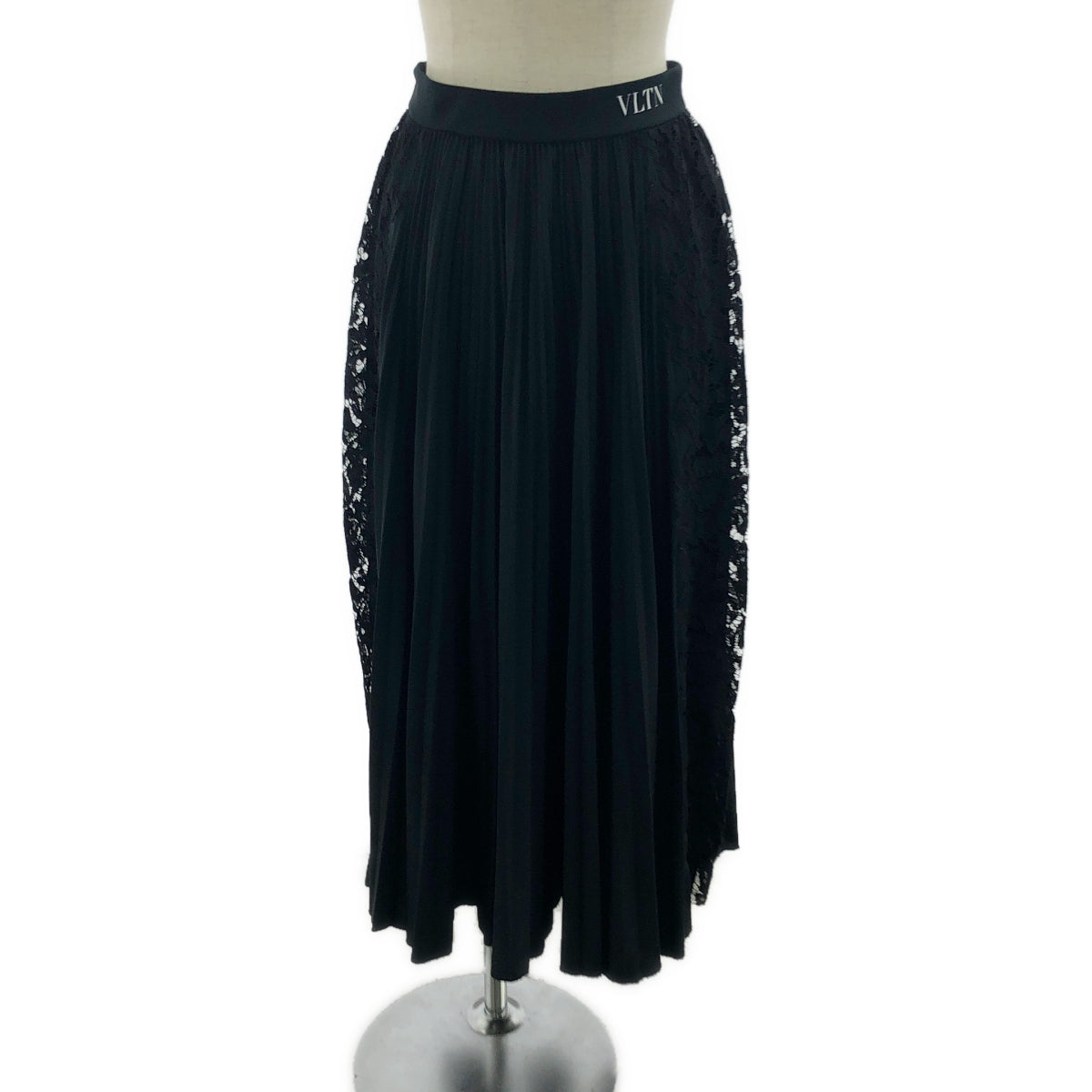 [狀況良好] VALENTINO | 單點標誌側蕾絲褶皺裙 | XS | 黑色 | 女款