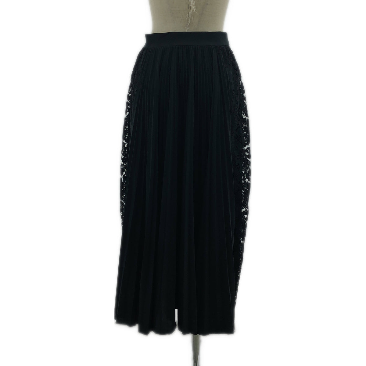 [狀況良好] VALENTINO | 單點標誌側蕾絲褶皺裙 | XS | 黑色 | 女款