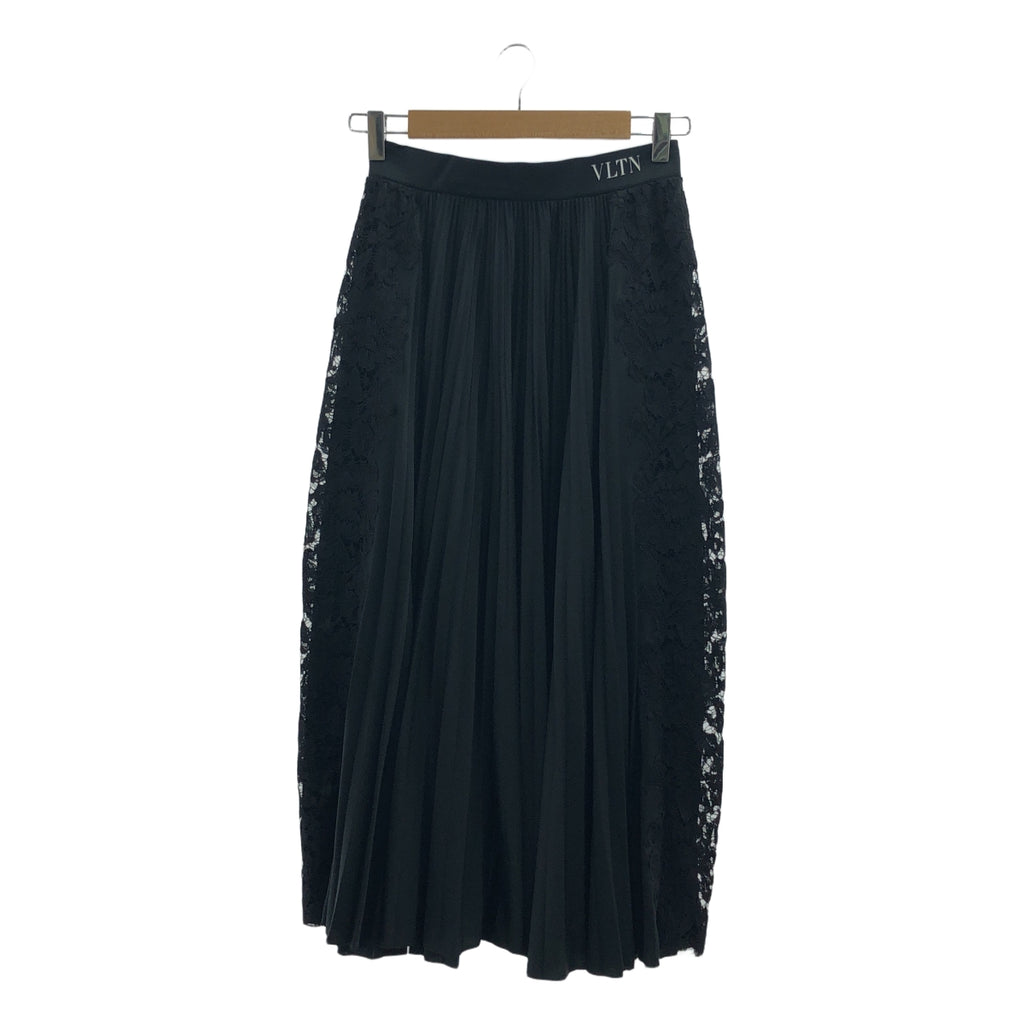 【美品】  VALENTINO / ヴァレンティノ | ワンポイント ロゴ サイドレース プリーツ スカート | XS | ブラック | レディース
