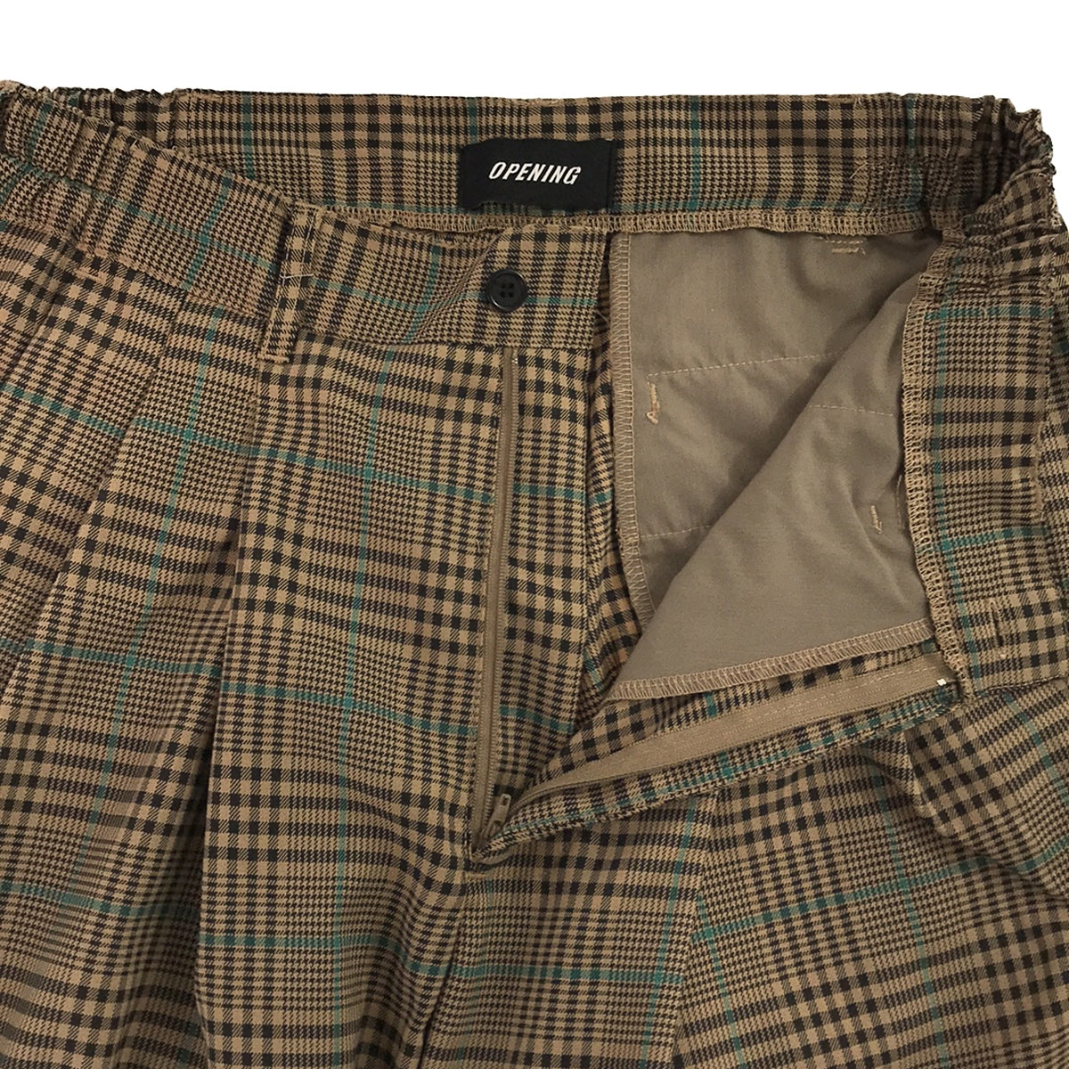 [New] OPENING ACT | Deep 2-Tuck Baggy Wide Check Slacks Pants | M | Beige | Men's