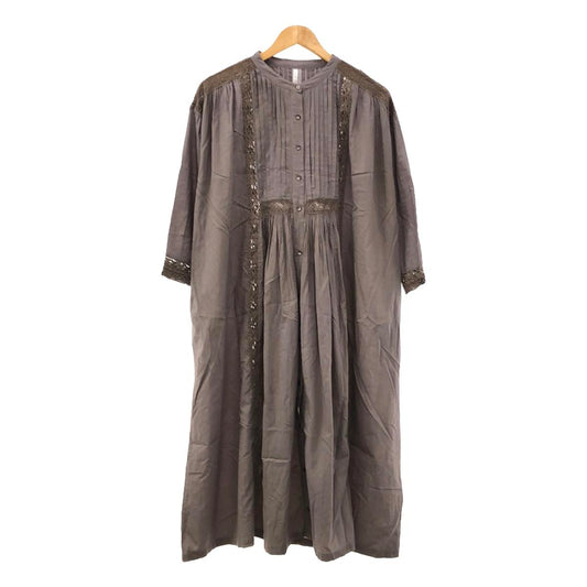 TUTIE | Cotton lace-trimmed pin-tuck long dress | Grey | Women's