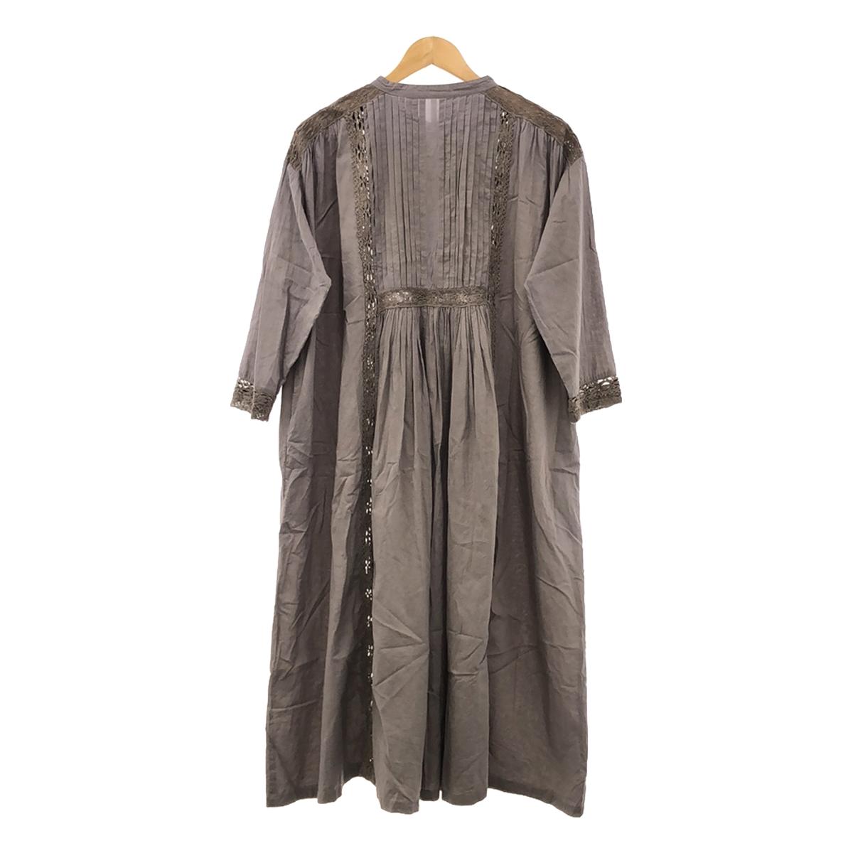 TUTIE | Cotton lace-trimmed pin-tuck long dress | Grey | Women's