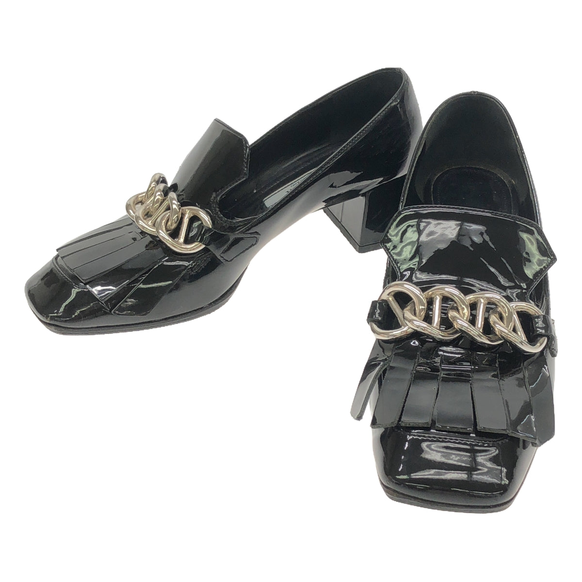 PRADA | Patent leather chain bit chunky heel pumps | 35 1/2 | Black | Women's