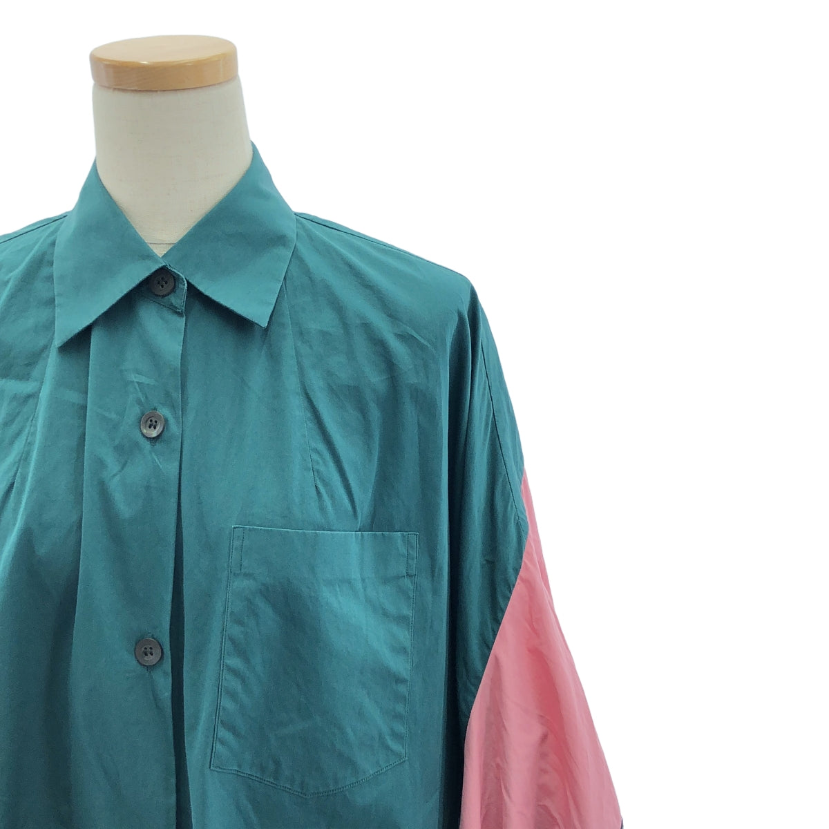 DRIES VAN NOTEN / 드리스 반 노텐 | 돌만 슬리브 오버 사이즈 셔츠 원피스 | XS | 그린/핑크/네이비 | 여성