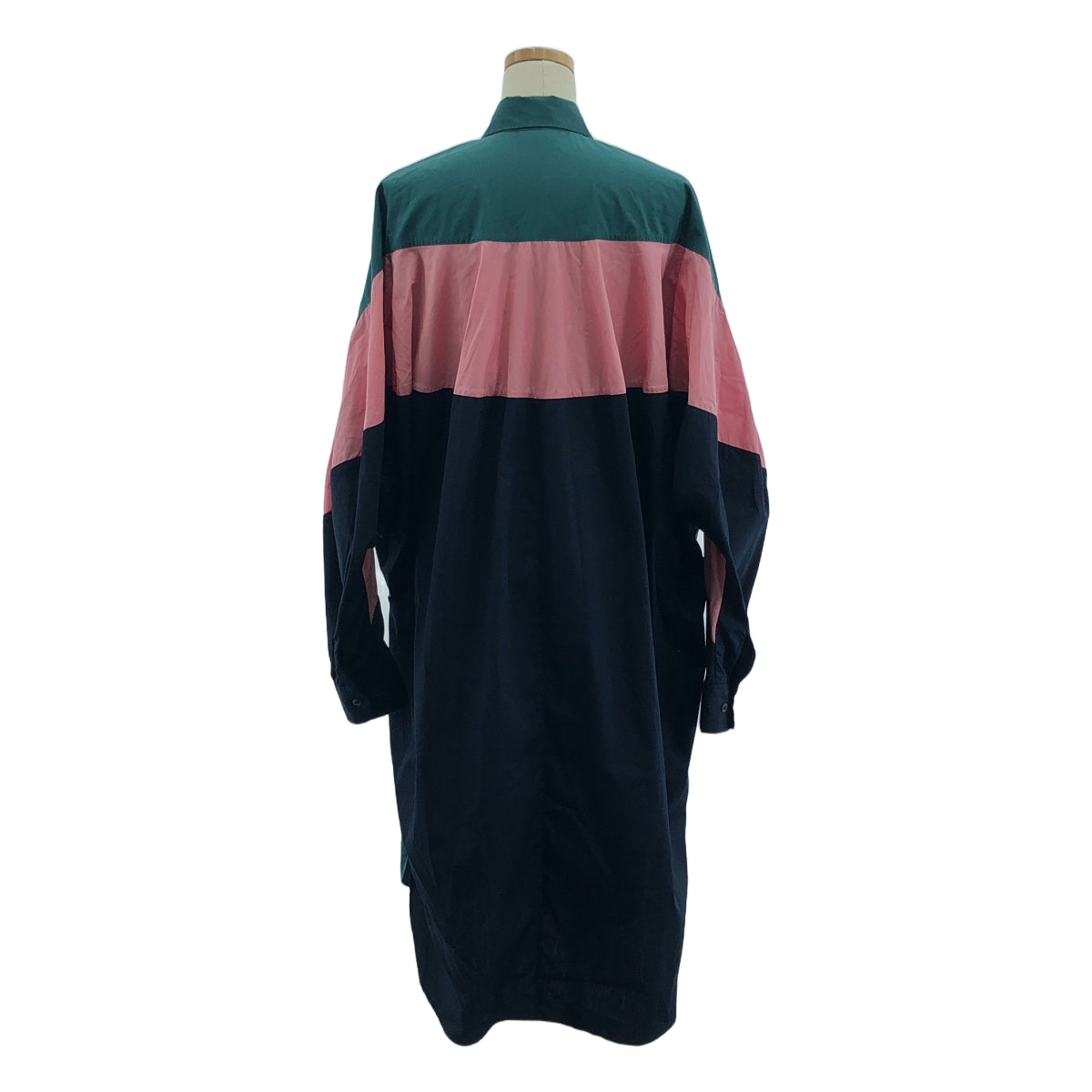 DRIES VAN NOTEN / 드리스 반 노텐 | 돌만 슬리브 오버 사이즈 셔츠 원피스 | XS | 그린/핑크/네이비 | 여성