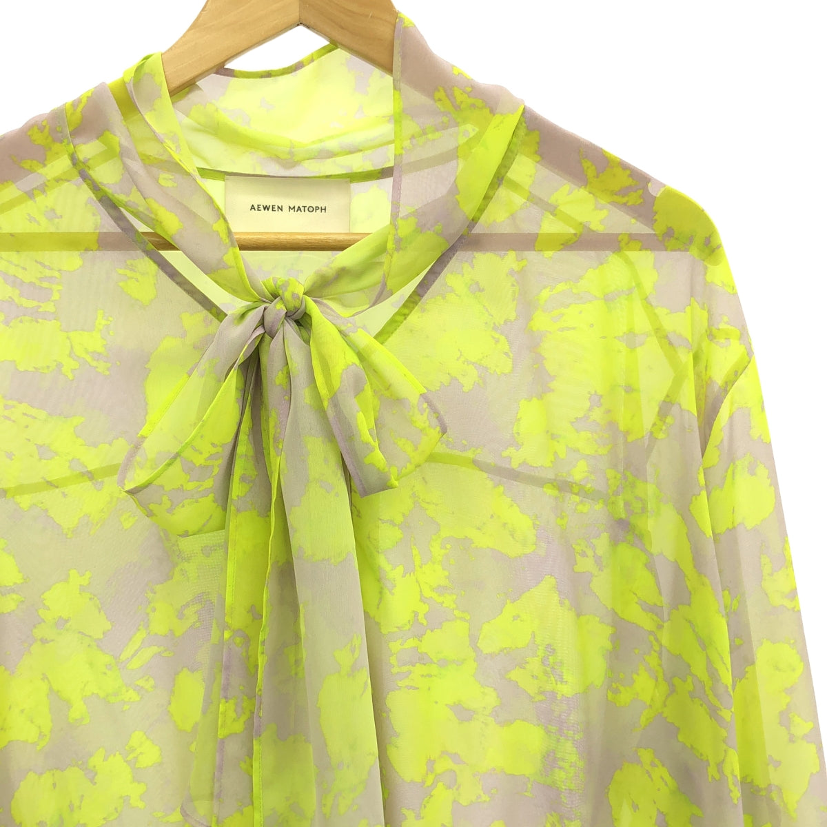 [狀況良好] AEWEN MATOPH |雪紡印花領結襯衫 |免費 |黃色 |女性的