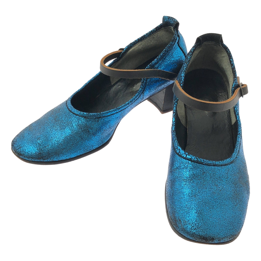 ebagos | 金屬色皮革單帶高跟鞋 | 4碼 | 藍色 | 女士