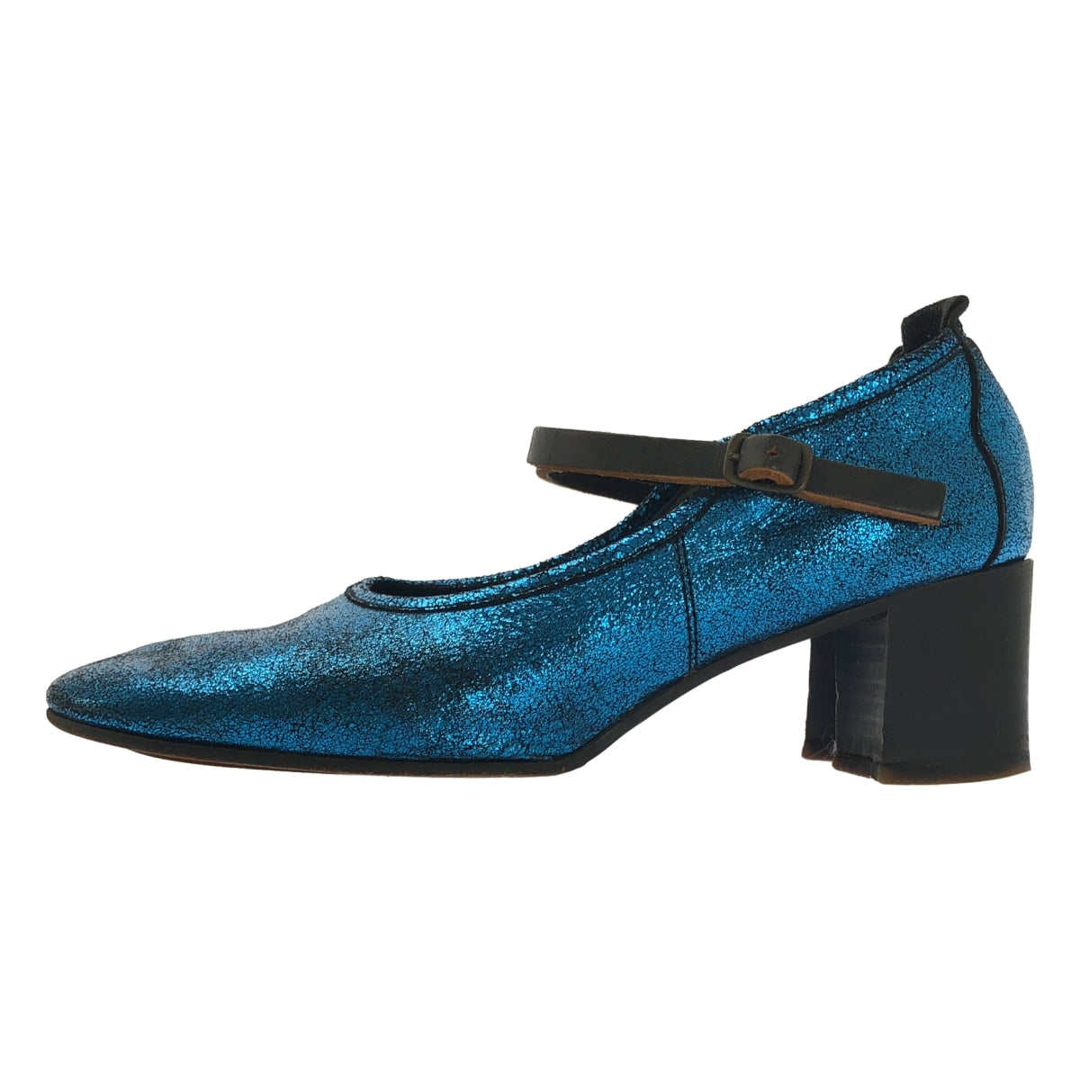 ebagos | 金屬色皮革單帶高跟鞋 | 4碼 | 藍色 | 女士