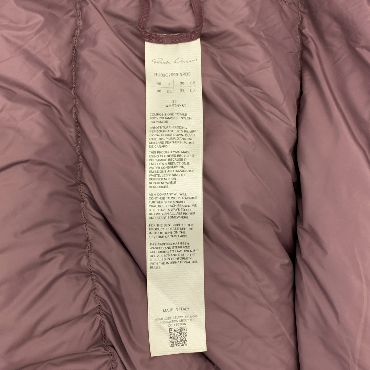 Rick Owens / 릭 오웬스 | 2023AW | SLEEVELESS HOODED LINER COAT 푸데드 민소매 다운 코트 | 48 | 남성