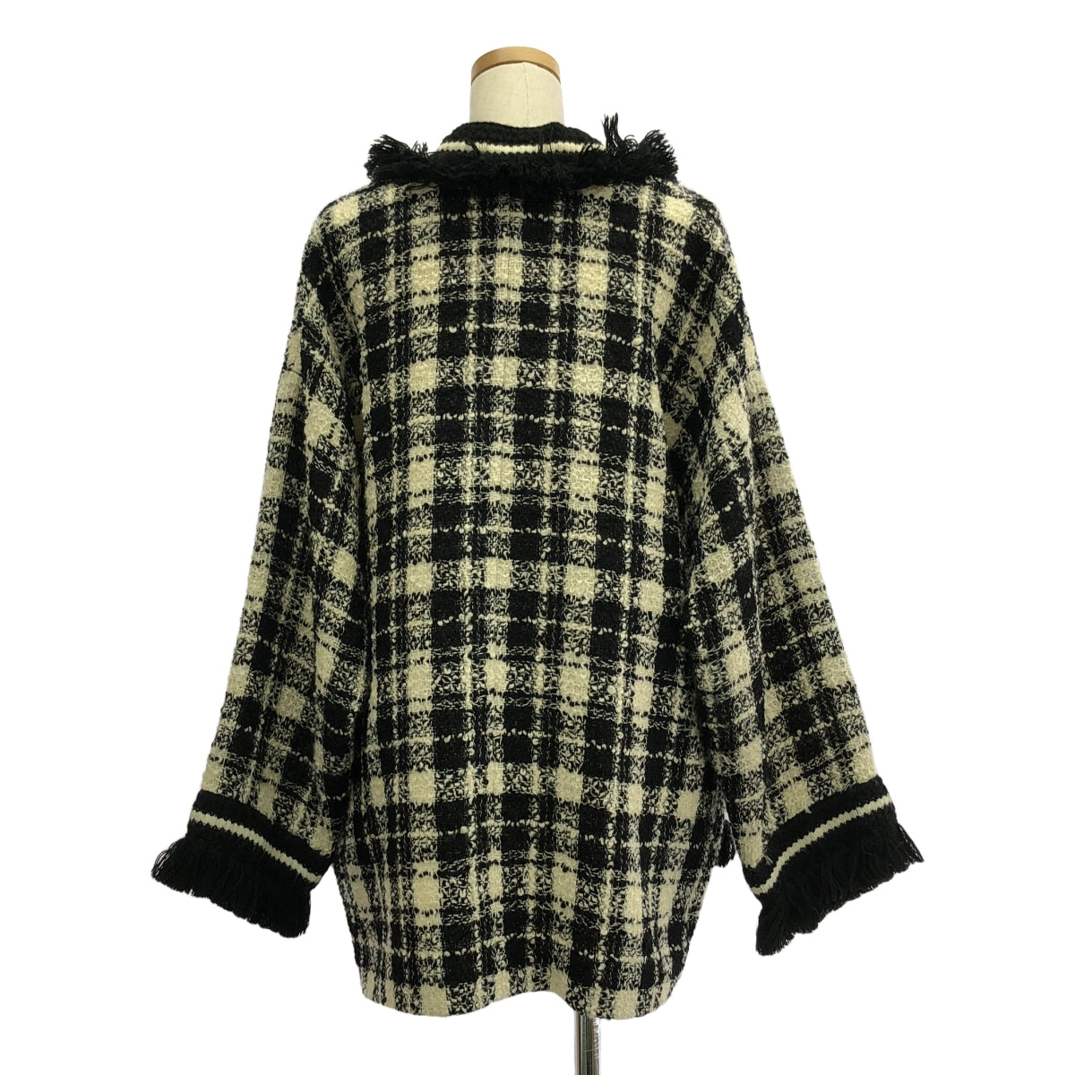 GUCCI / 구찌 | 2021AW | 리조트 컬렉션 체크 프린지 트위드 노 컬러 재킷 | 블랙/화이트 | 여성