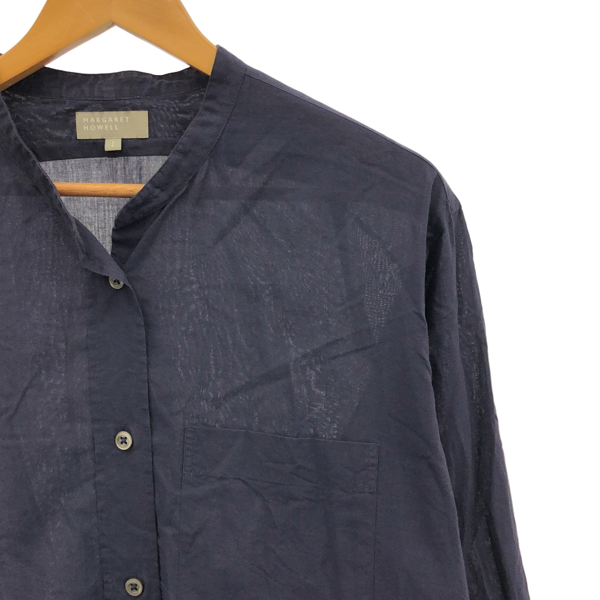 MARGARET HOWELL / マーガレットハウエル | 2020AW | コットン バンドカラー ロング シャツ | 1 | ダークネイビー | レディース