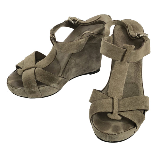 ROBERTO DEL CARLO | Suede leather T-strap wedge sandals | Size 36 | Grey | Women's