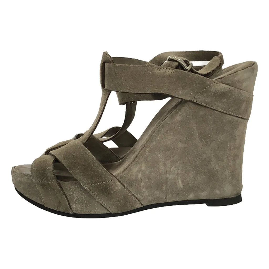 羅伯托·德爾卡洛 |絨面革 T 型帶坡跟涼鞋 |尺寸 36 |灰色 |女性的