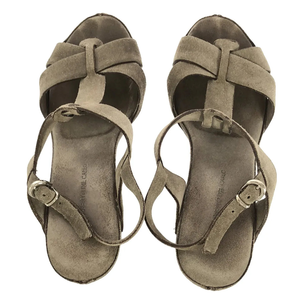 羅伯托·德爾卡洛 |絨面革 T 型帶坡跟涼鞋 |尺寸 36 |灰色 |女性的