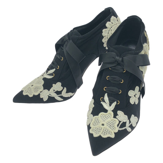 DOLCE &amp; GABBANA | Embroidered Ribbon Lace-up Pointed Toe Pumps | Size 37 | Women's